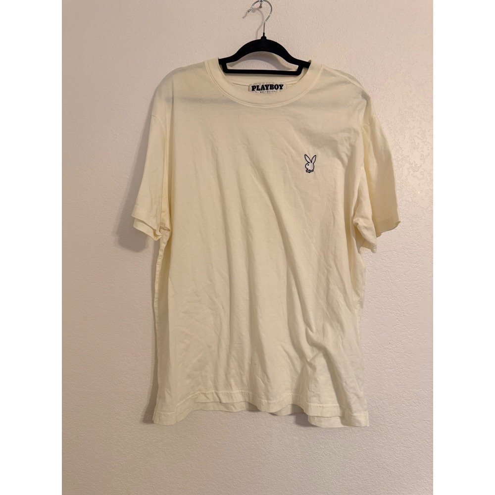 Playboy By PacSun‎ Cream Embroidered Bunny Logo T Shirt Men's Size Large